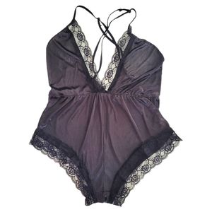 Black sheer bodysuit with lace hems